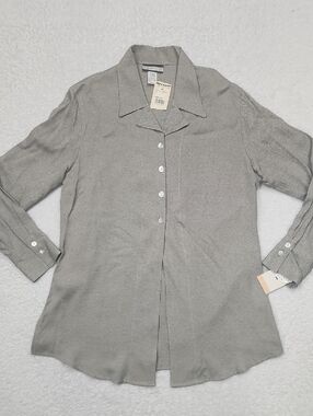 Vintage 90's Notations Long Sleeve Button Down Blouse Charcoal Gray New With Tag